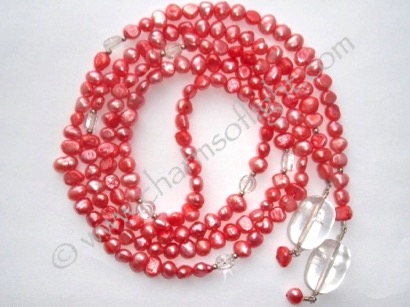 Pink Pearl & Clear Quartz Lariat Necklace